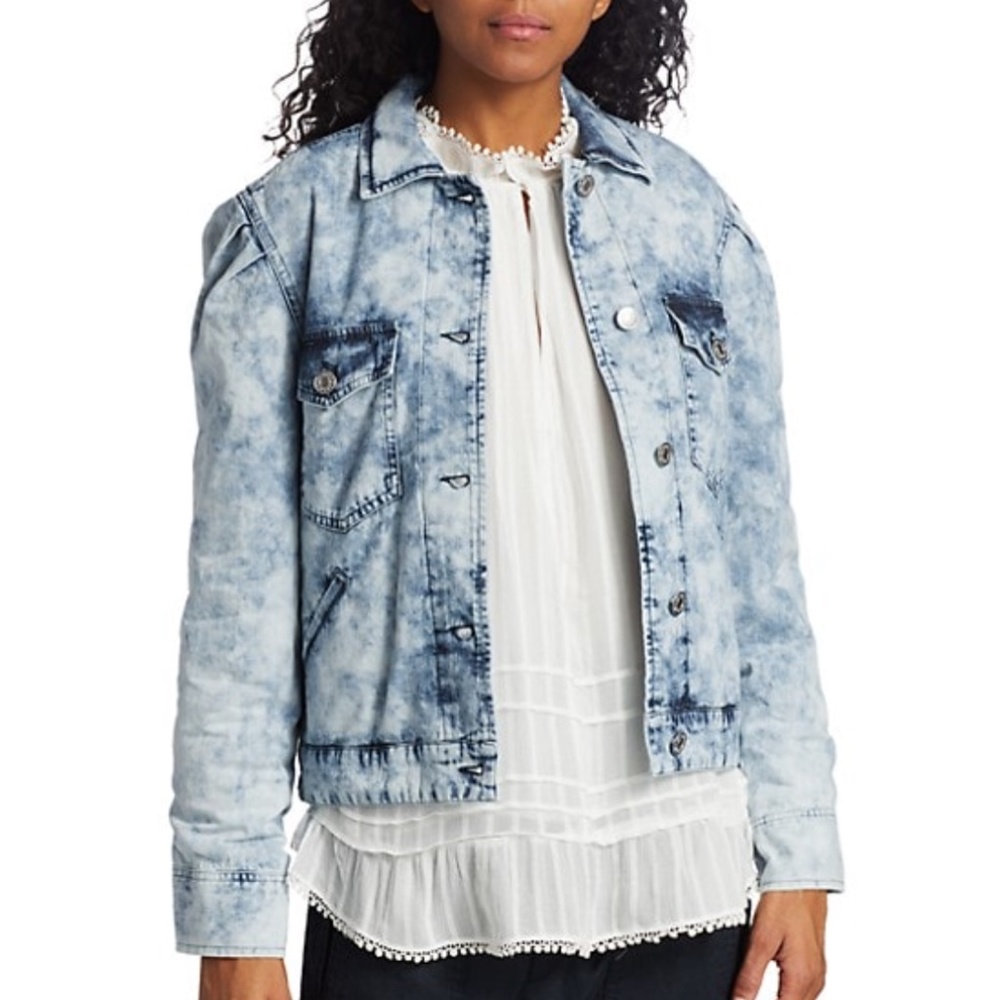 Isabel Marant Etoile Iolinea Acid Wash Jean Denim Puff Sleeve Jacket S/36 - Picture 6 of 12